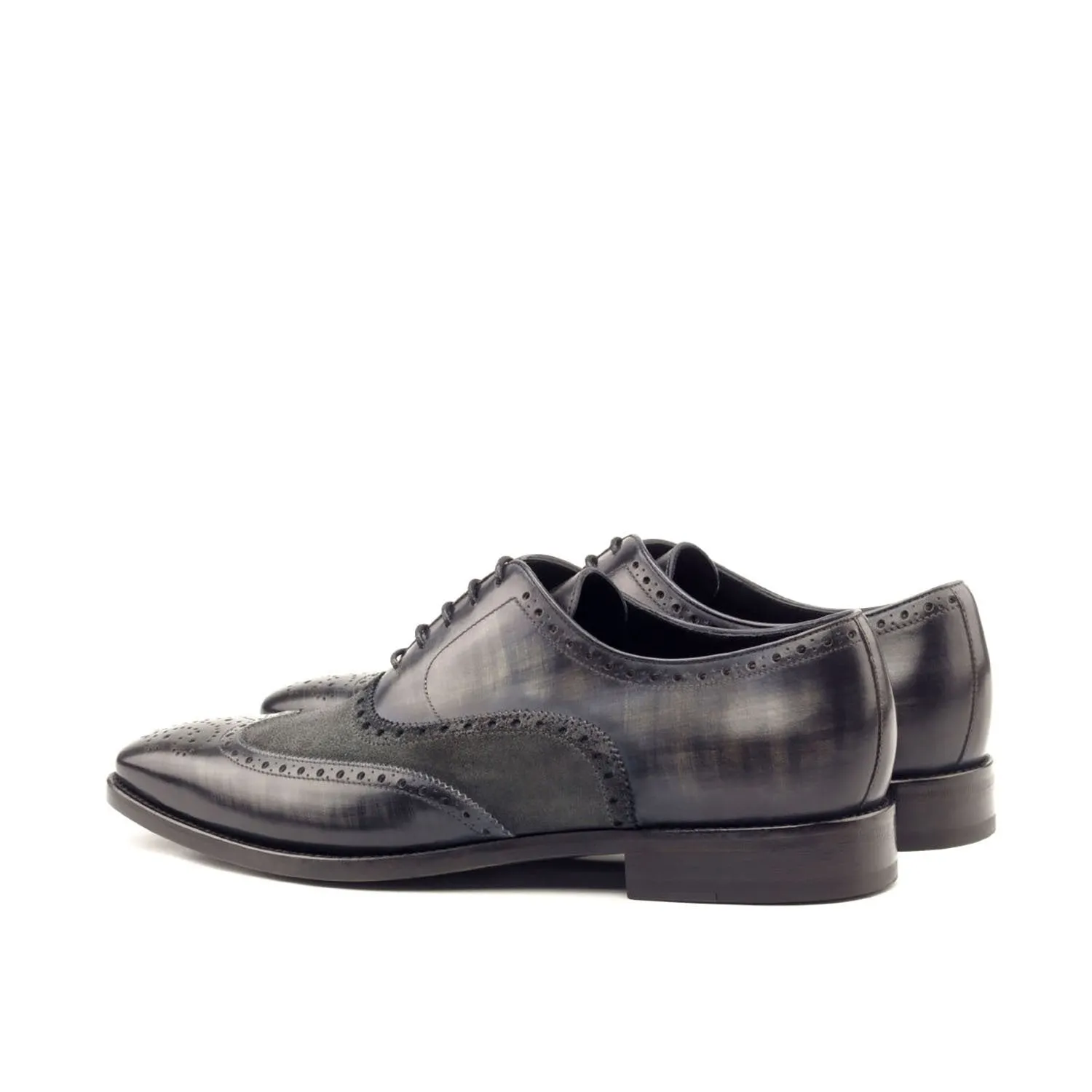 Ambrogio Bespoke Men's Handmade Custom Shoes Gray Suede / Patina Leather Full Brogue Wing-Tip Oxfords (AMB1328)