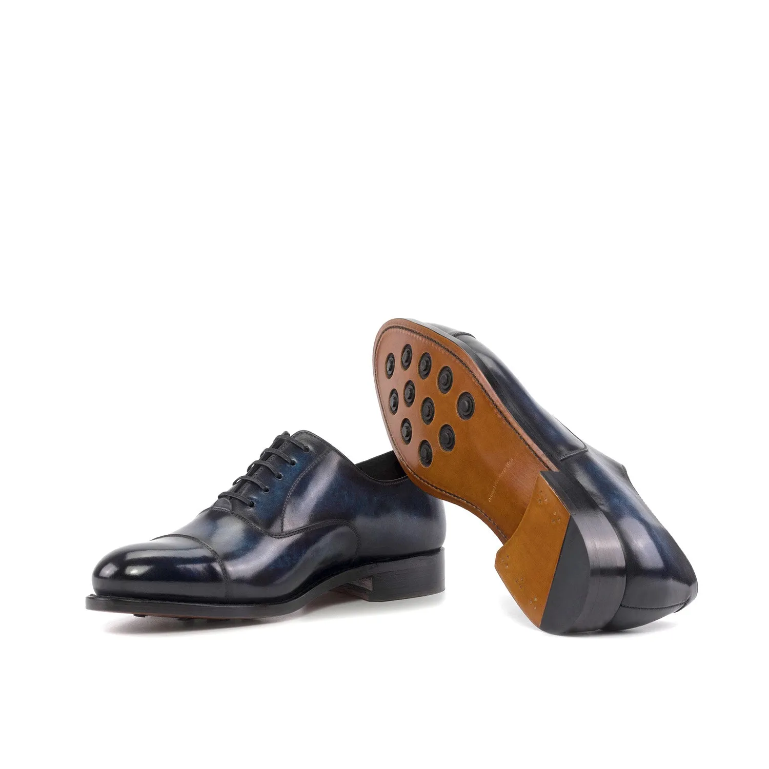 Ambrogio Bespoke Men's Shoes Denim Patina Leather Cap-Toe Oxfords (AMB2455)
