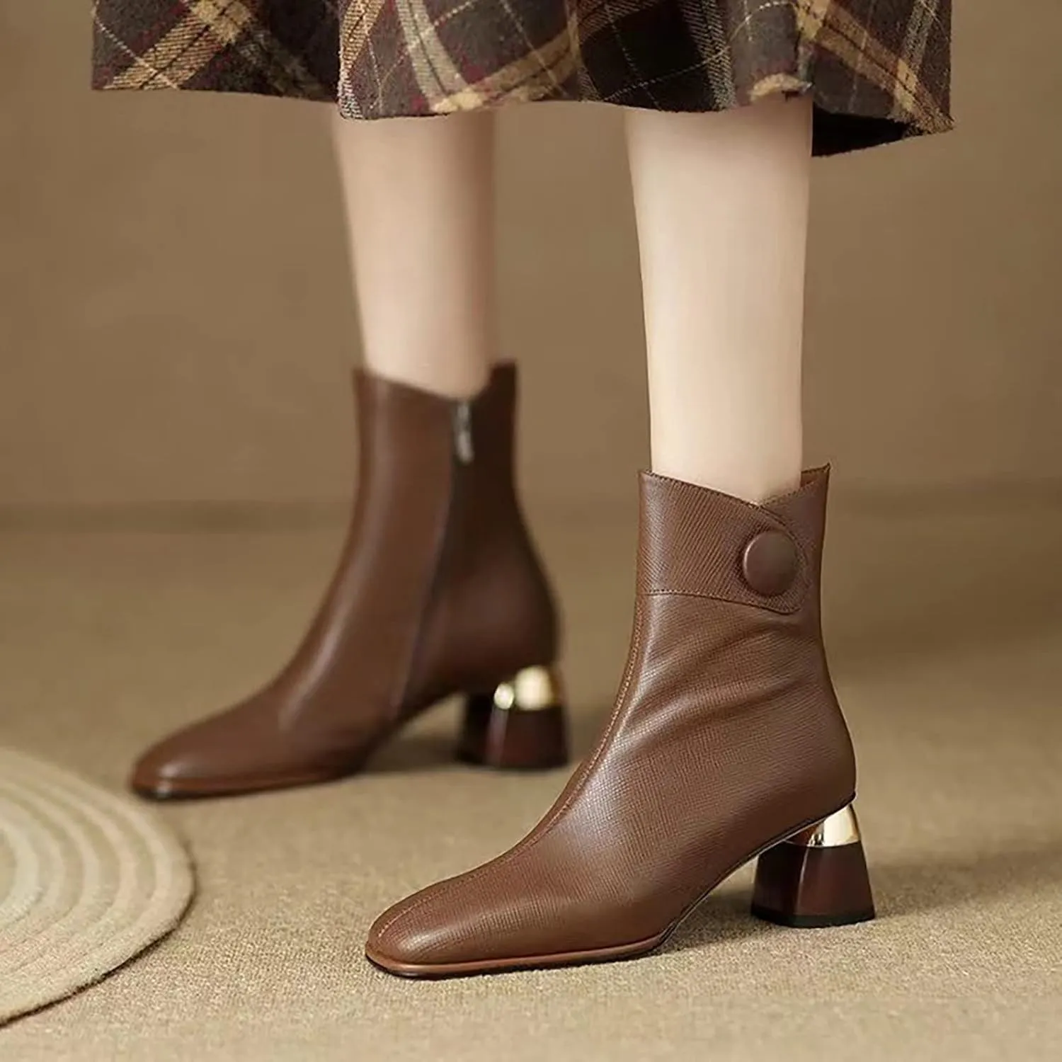 Ankle Boots for Women Womens Booties and Ankle Boot Flat Black Cowgirl Boots Round Toe Womens Bootie Low Heel Casual Round Head Side Zipper Pointd Toe Suede