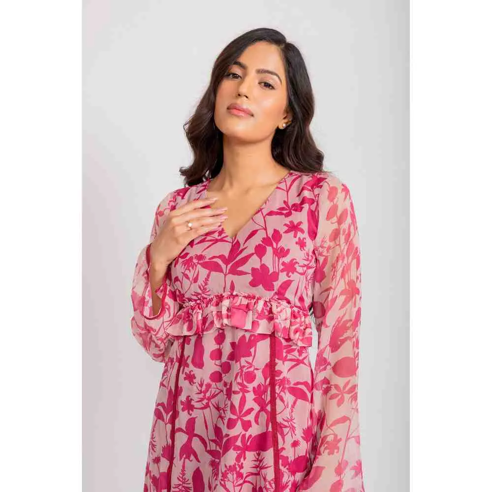 AROOP SHOP INDIA Pink Elisa Lacy Floral Printed Dress