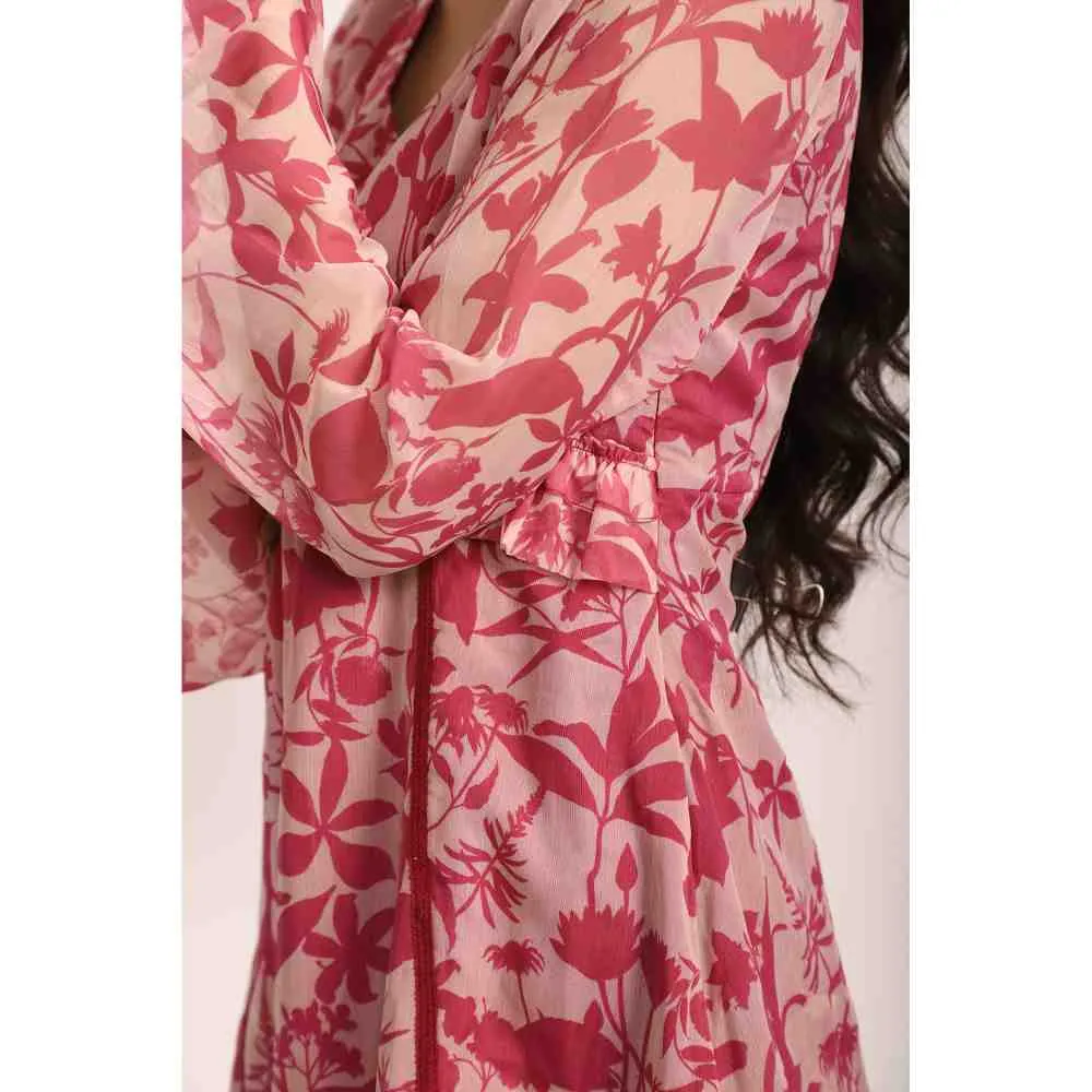AROOP SHOP INDIA Pink Elisa Lacy Floral Printed Dress