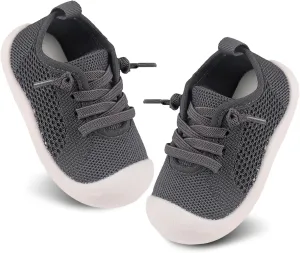 Baby Girl&Boy Toddler First Walking Shoes 6-12 Months Size 3 Black Barefoot Slip On Wide Toe Box Shoes Soft Footmates Casual Tennis Indoor Flexible Learning to Walk Rubber Sneakers