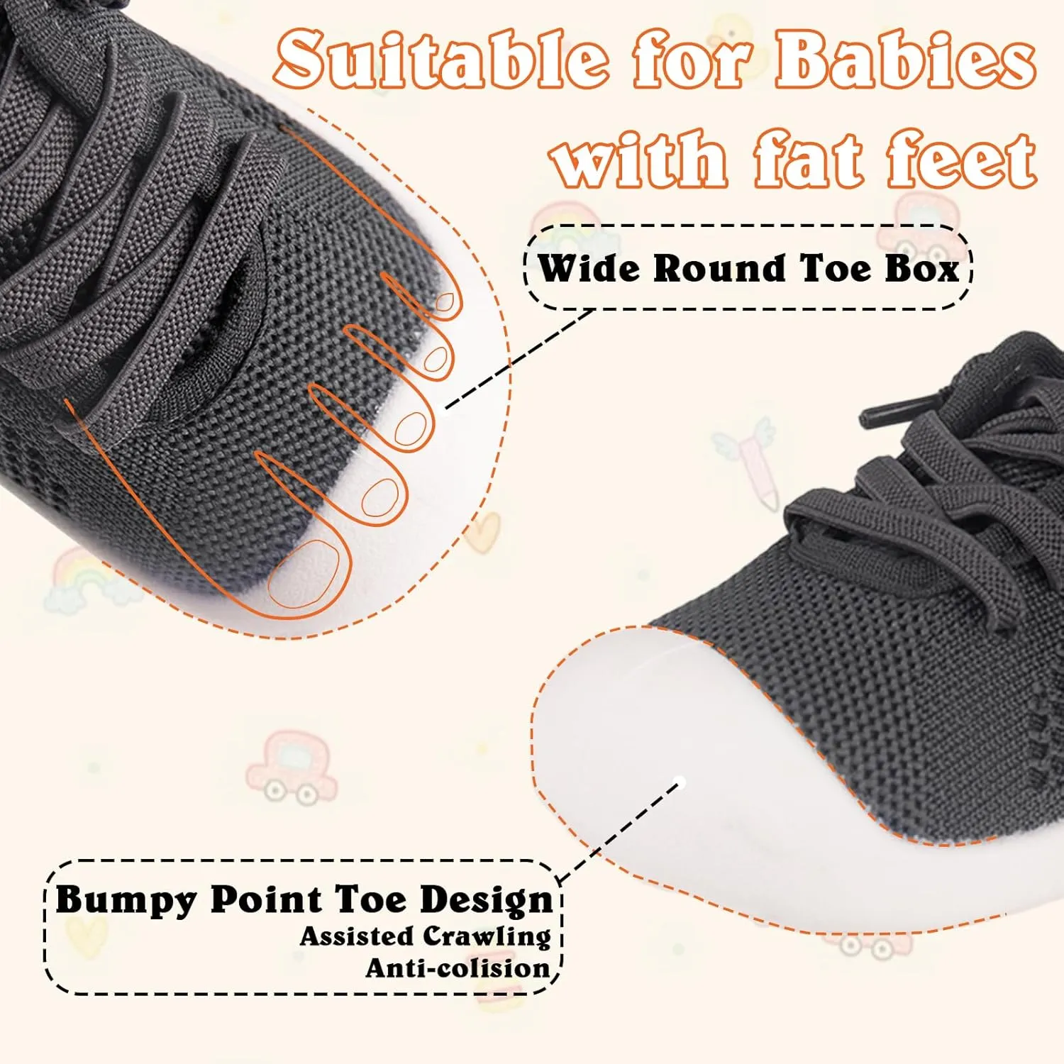 Baby Girl&Boy Toddler First Walking Shoes 6-12 Months Size 3 Black Barefoot Slip On Wide Toe Box Shoes Soft Footmates Casual Tennis Indoor Flexible Learning to Walk Rubber Sneakers