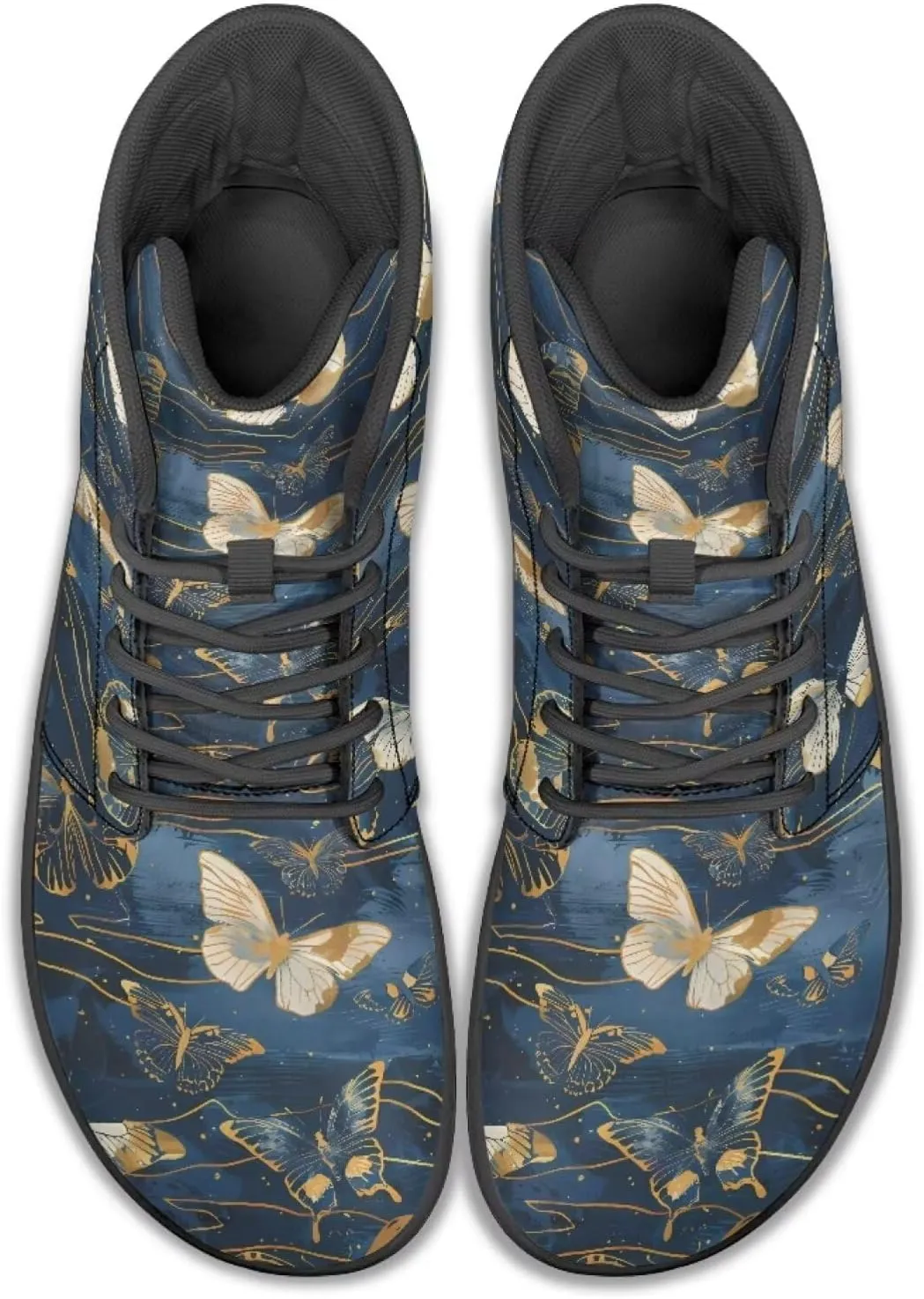 Butterflies Pattern High Top Zero-Drop Barefoot Shoes, Wide Toe Shoes for Men - Rubber Sole Running Shoes