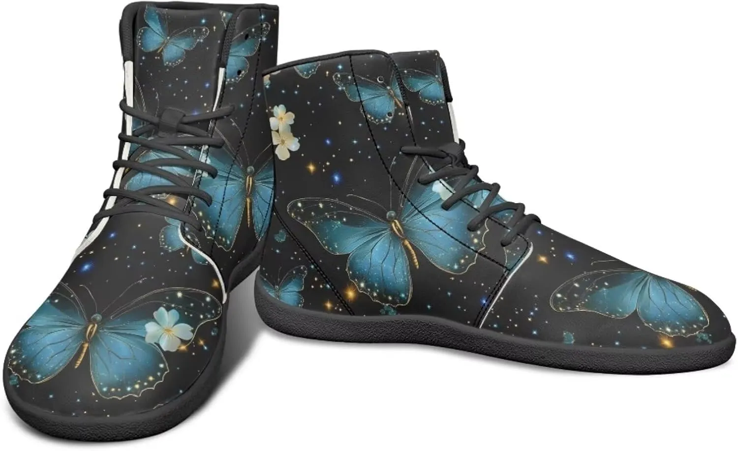 Butterflies Pattern High Top Zero-Drop Barefoot Shoes, Wide Toe Shoes for Men - Rubber Sole Running Shoes