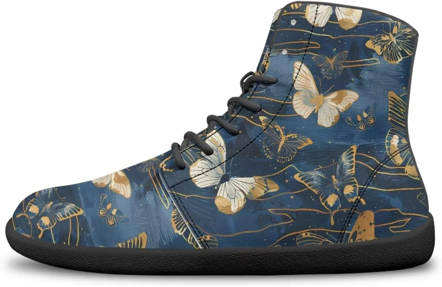 Butterflies Pattern High Top Zero-Drop Barefoot Shoes, Wide Toe Shoes for Men - Rubber Sole Running Shoes