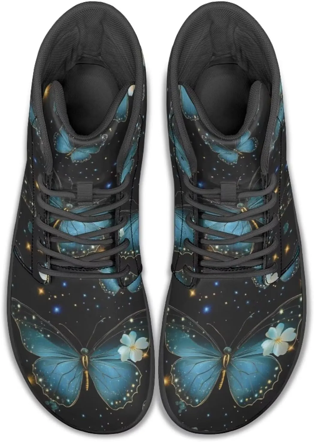 Butterflies Pattern High Top Zero-Drop Barefoot Shoes, Wide Toe Shoes for Men - Rubber Sole Running Shoes