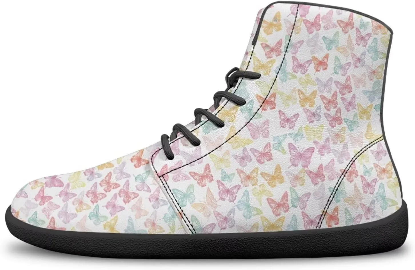 Butterflies Pattern High Top Zero-Drop Barefoot Shoes, Wide Toe Shoes for Men - Rubber Sole Running Shoes