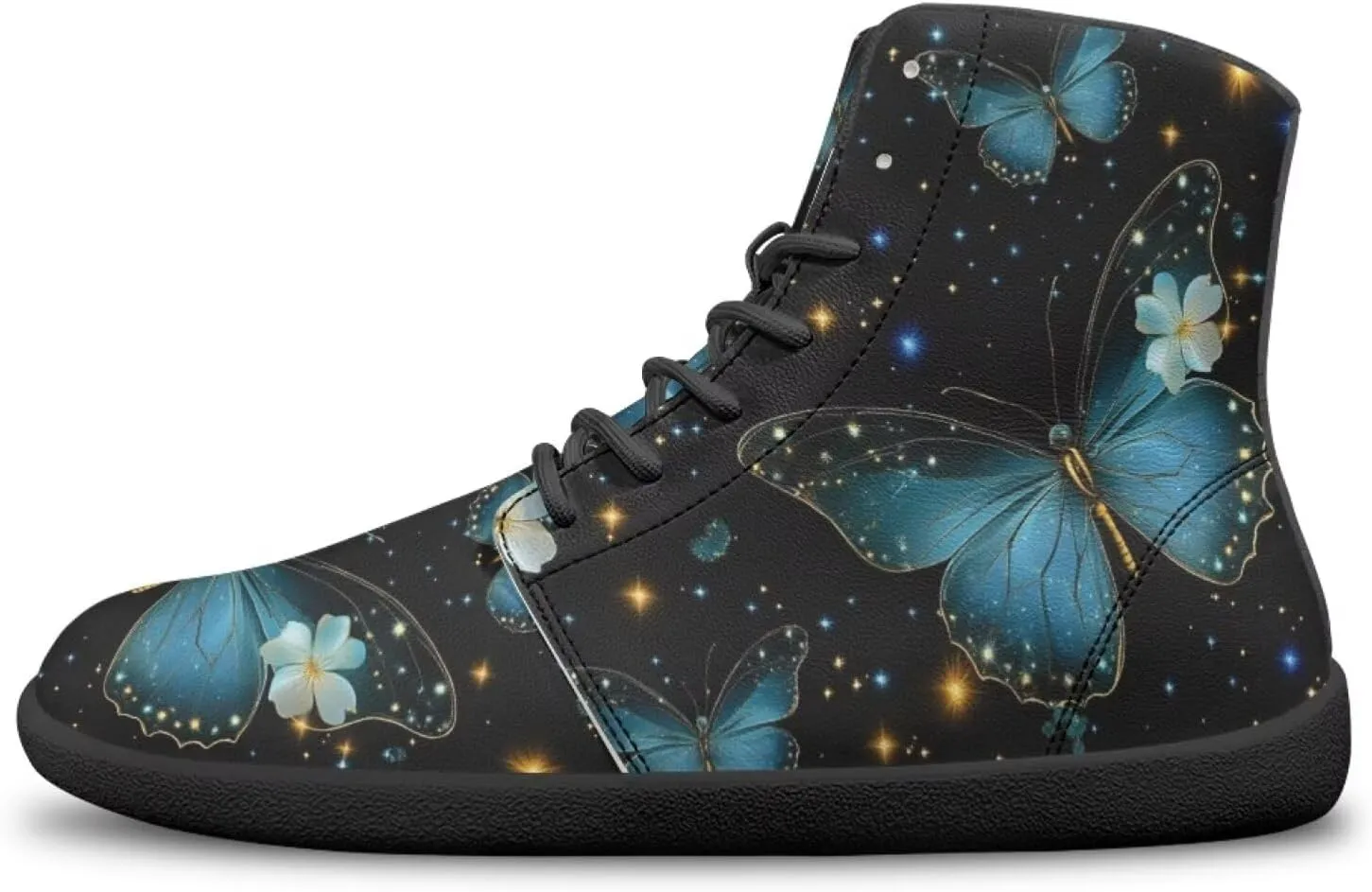 Butterflies Pattern High Top Zero-Drop Barefoot Shoes, Wide Toe Shoes for Men - Rubber Sole Running Shoes