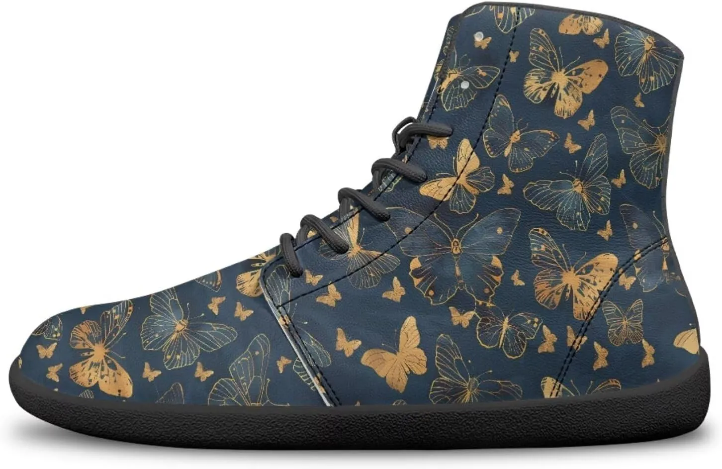 Butterflies Pattern High Top Zero-Drop Barefoot Shoes, Wide Toe Shoes for Men - Rubber Sole Running Shoes
