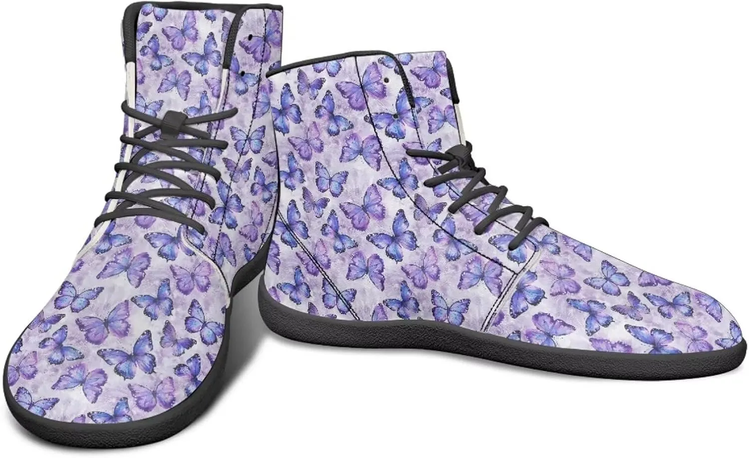 Butterflies Pattern High Top Zero-Drop Barefoot Shoes, Wide Toe Shoes for Men - Rubber Sole Running Shoes