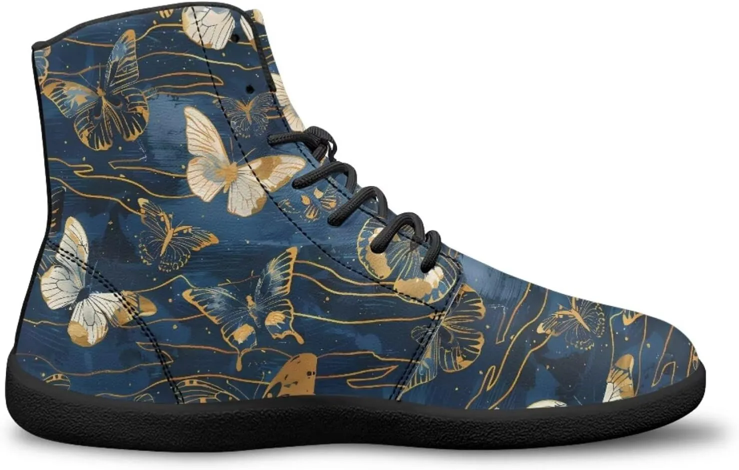 Butterflies Pattern High Top Zero-Drop Barefoot Shoes, Wide Toe Shoes for Men - Rubber Sole Running Shoes