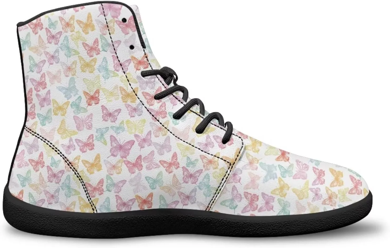 Butterflies Pattern High Top Zero-Drop Barefoot Shoes, Wide Toe Shoes for Men - Rubber Sole Running Shoes