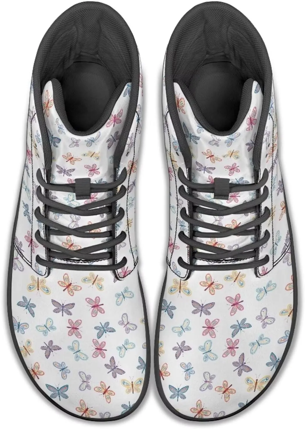 Butterflies Pattern High Top Zero-Drop Barefoot Shoes, Wide Toe Shoes for Men - Rubber Sole Running Shoes