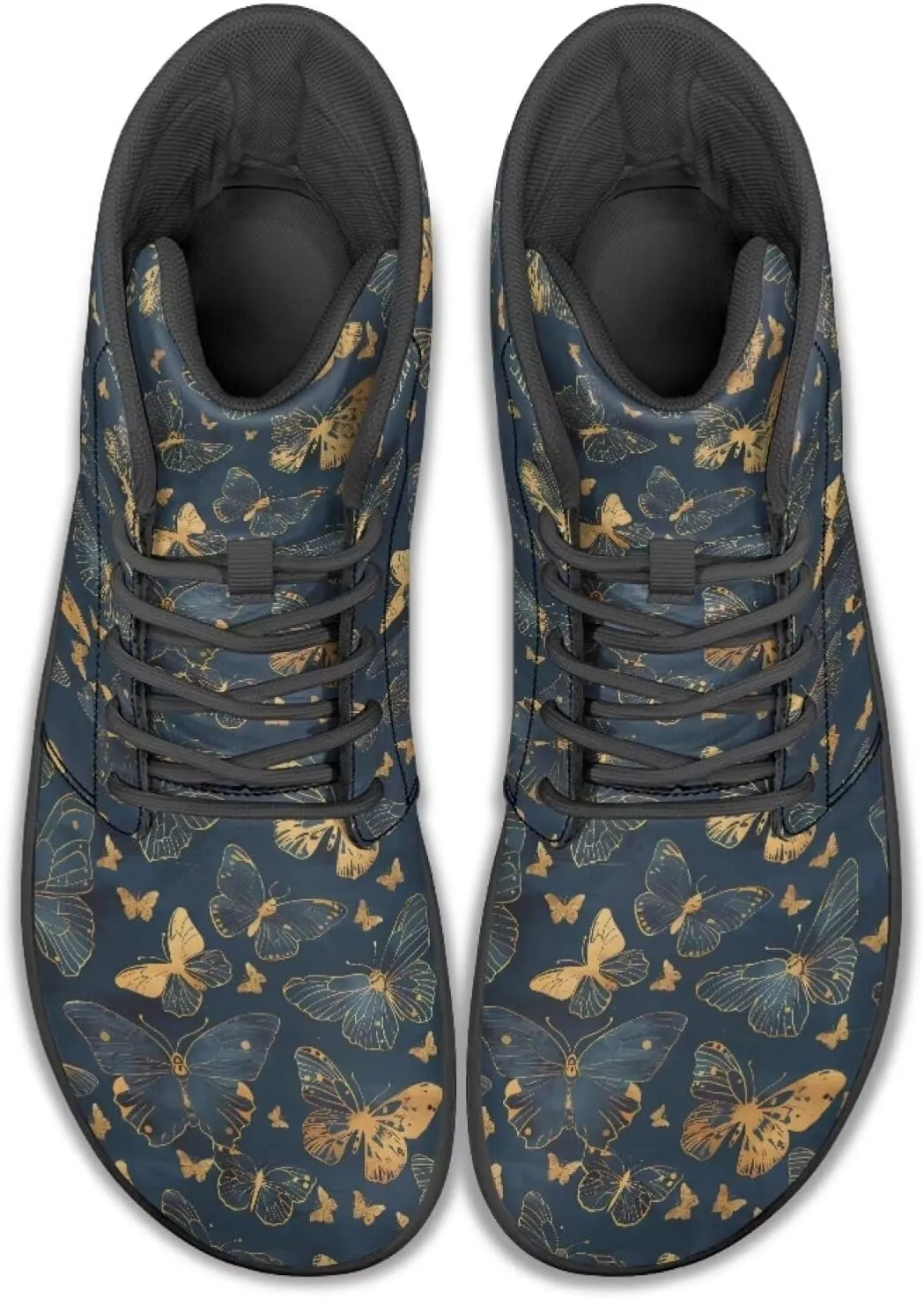 Butterflies Pattern High Top Zero-Drop Barefoot Shoes, Wide Toe Shoes for Men - Rubber Sole Running Shoes