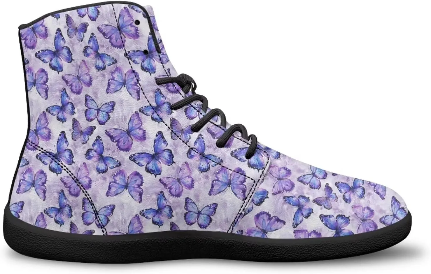 Butterflies Pattern High Top Zero-Drop Barefoot Shoes, Wide Toe Shoes for Men - Rubber Sole Running Shoes