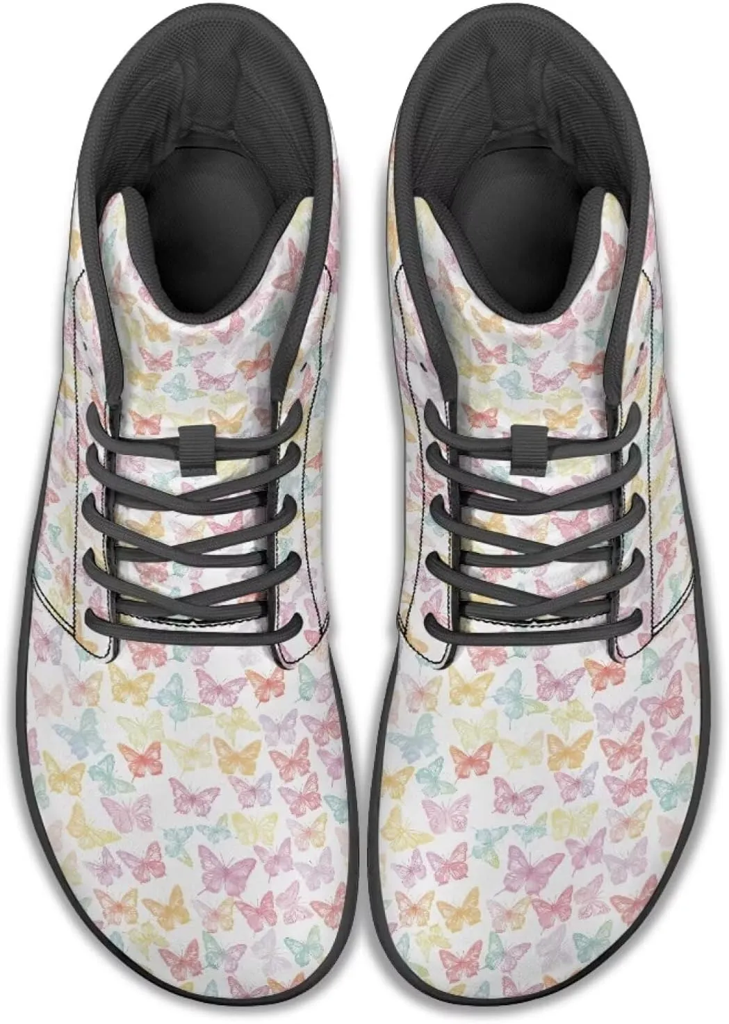 Butterflies Pattern High Top Zero-Drop Barefoot Shoes, Wide Toe Shoes for Men - Rubber Sole Running Shoes