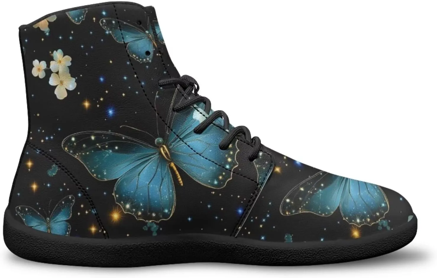 Butterflies Pattern High Top Zero-Drop Barefoot Shoes, Wide Toe Shoes for Men - Rubber Sole Running Shoes
