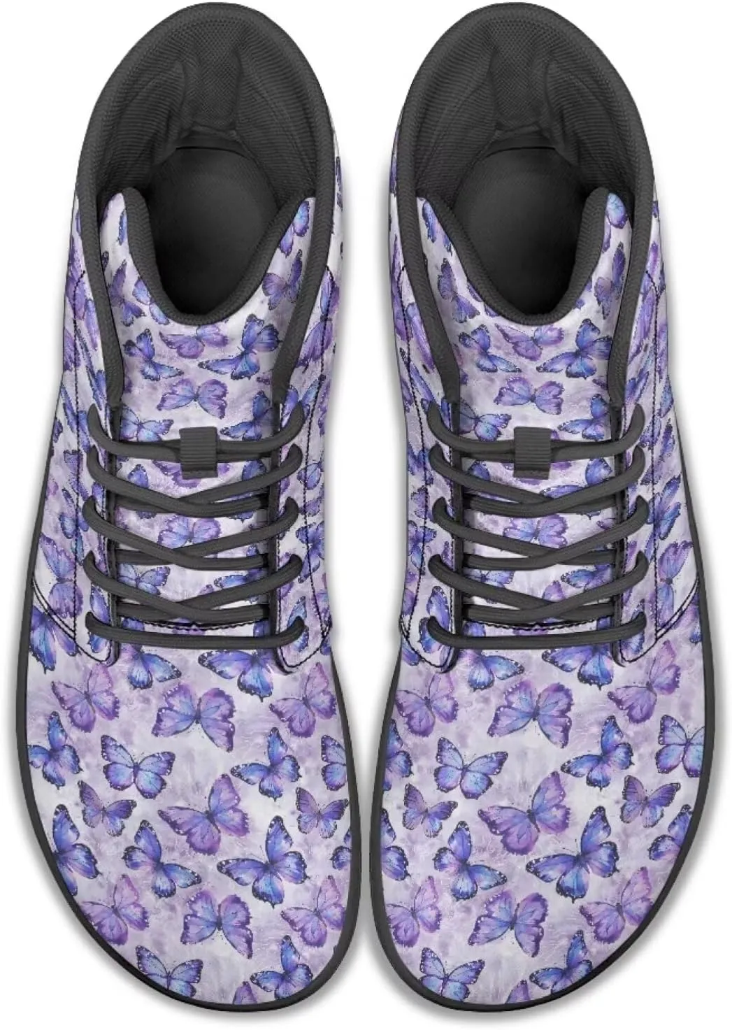 Butterflies Pattern High Top Zero-Drop Barefoot Shoes, Wide Toe Shoes for Men - Rubber Sole Running Shoes