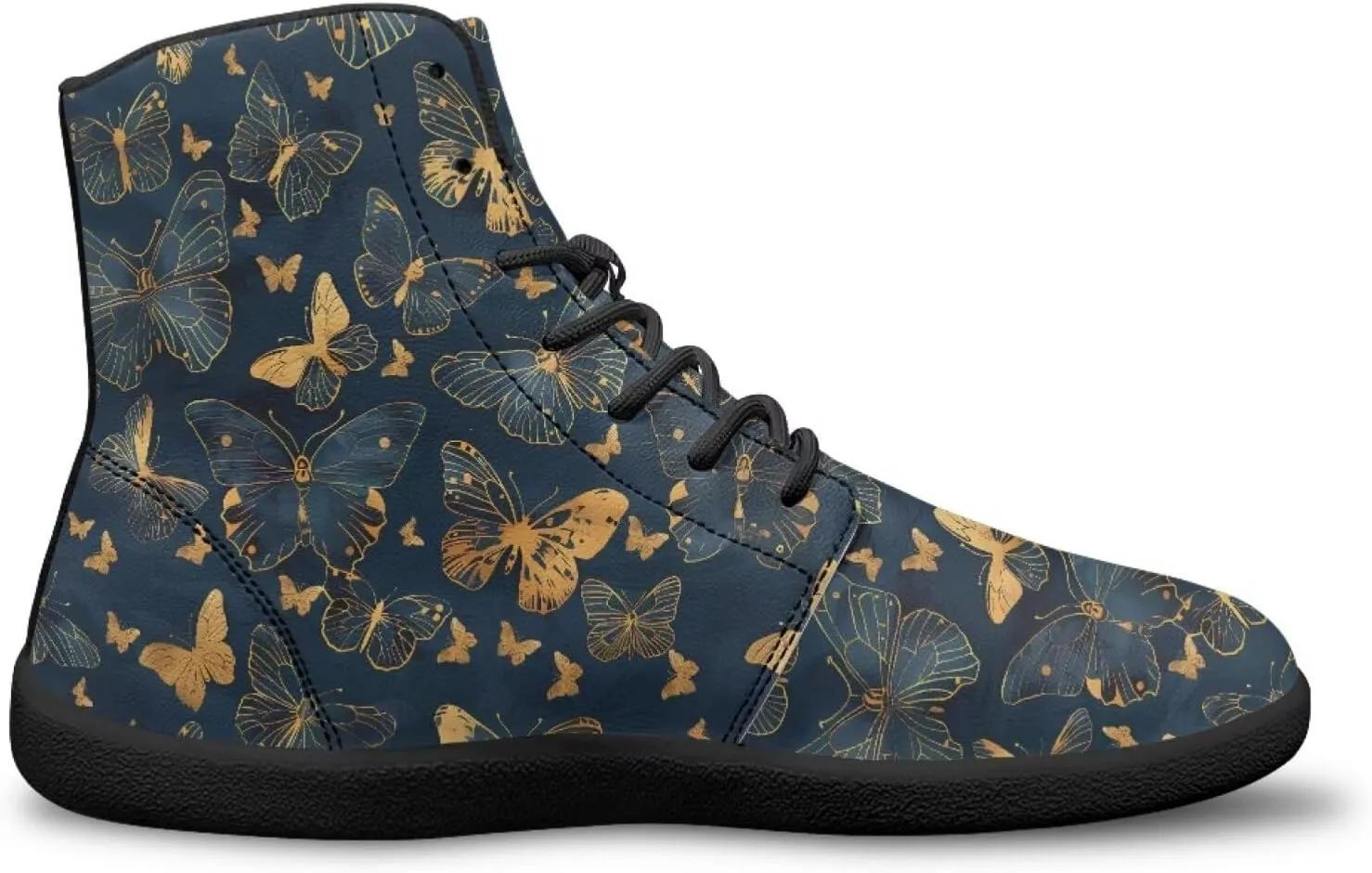 Butterflies Pattern High Top Zero-Drop Barefoot Shoes, Wide Toe Shoes for Men - Rubber Sole Running Shoes