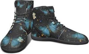 Butterflies Pattern High Top Zero-Drop Barefoot Shoes, Wide Toe Shoes for Men - Rubber Sole Running Shoes