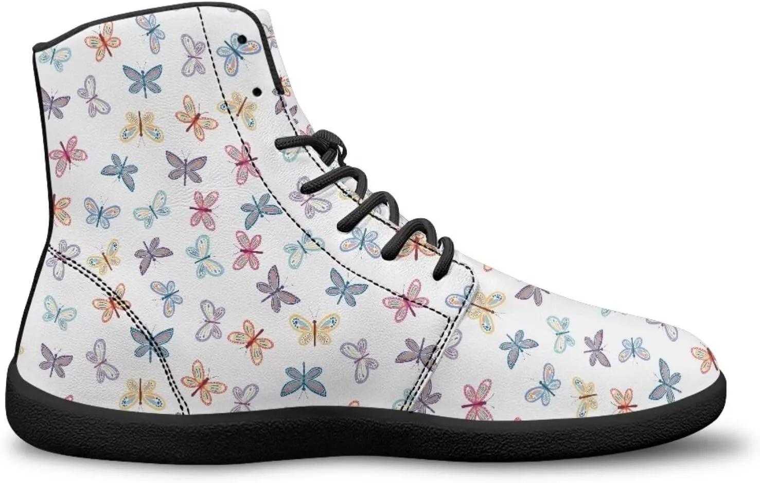 Butterflies Pattern High Top Zero-Drop Barefoot Shoes, Wide Toe Shoes for Men - Rubber Sole Running Shoes