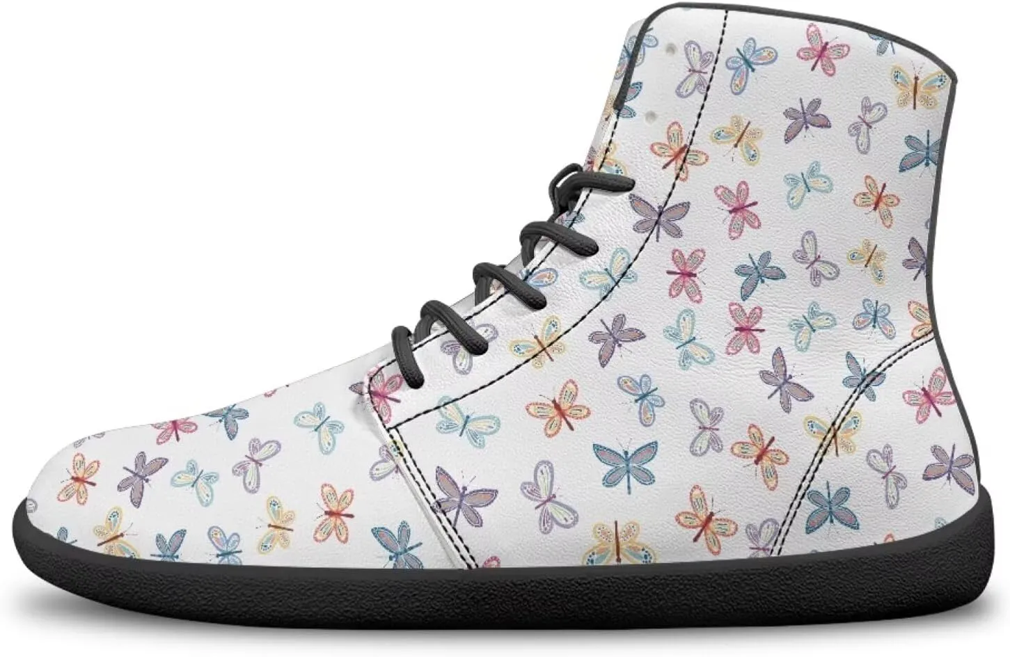 Butterflies Pattern High Top Zero-Drop Barefoot Shoes, Wide Toe Shoes for Men - Rubber Sole Running Shoes