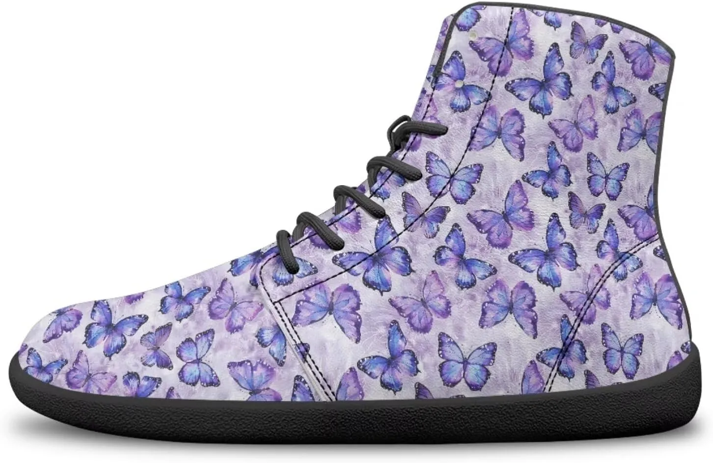 Butterflies Pattern High Top Zero-Drop Barefoot Shoes, Wide Toe Shoes for Men - Rubber Sole Running Shoes