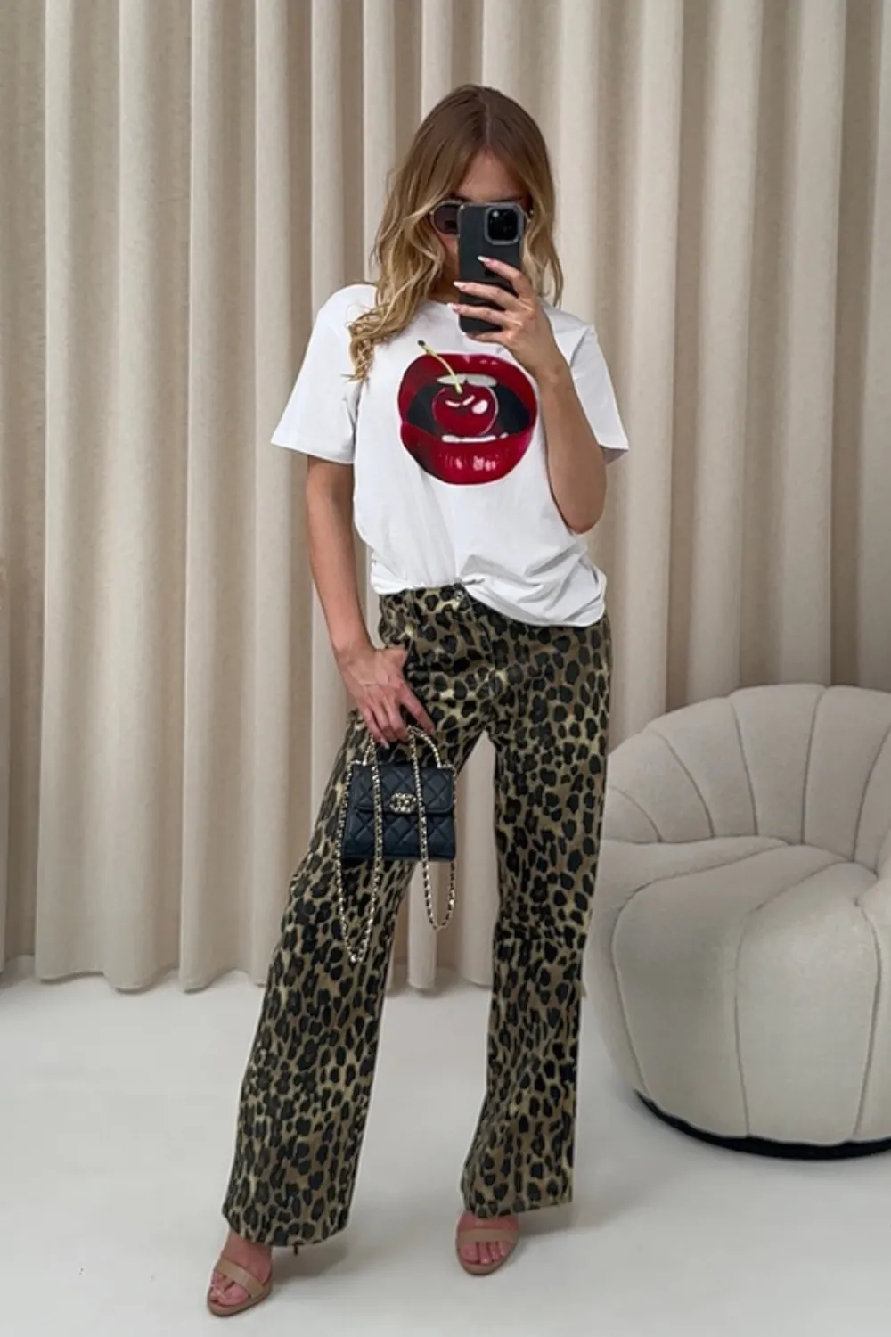 Cara leopard straight leg jeans