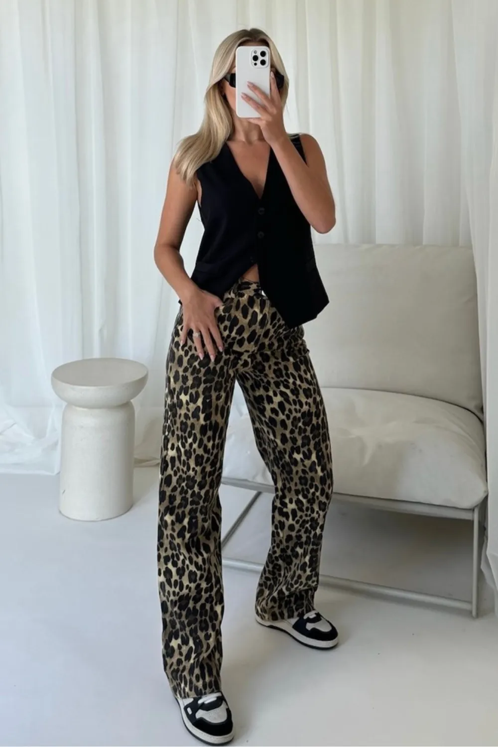 Cara leopard straight leg jeans