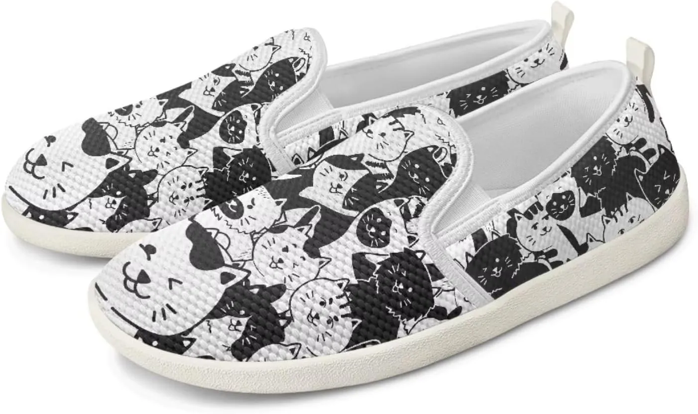 Cat Print Outdoor Shoes Fashion Work Flat Mesh Business Shoes Slip On Leisure Loafer for Women