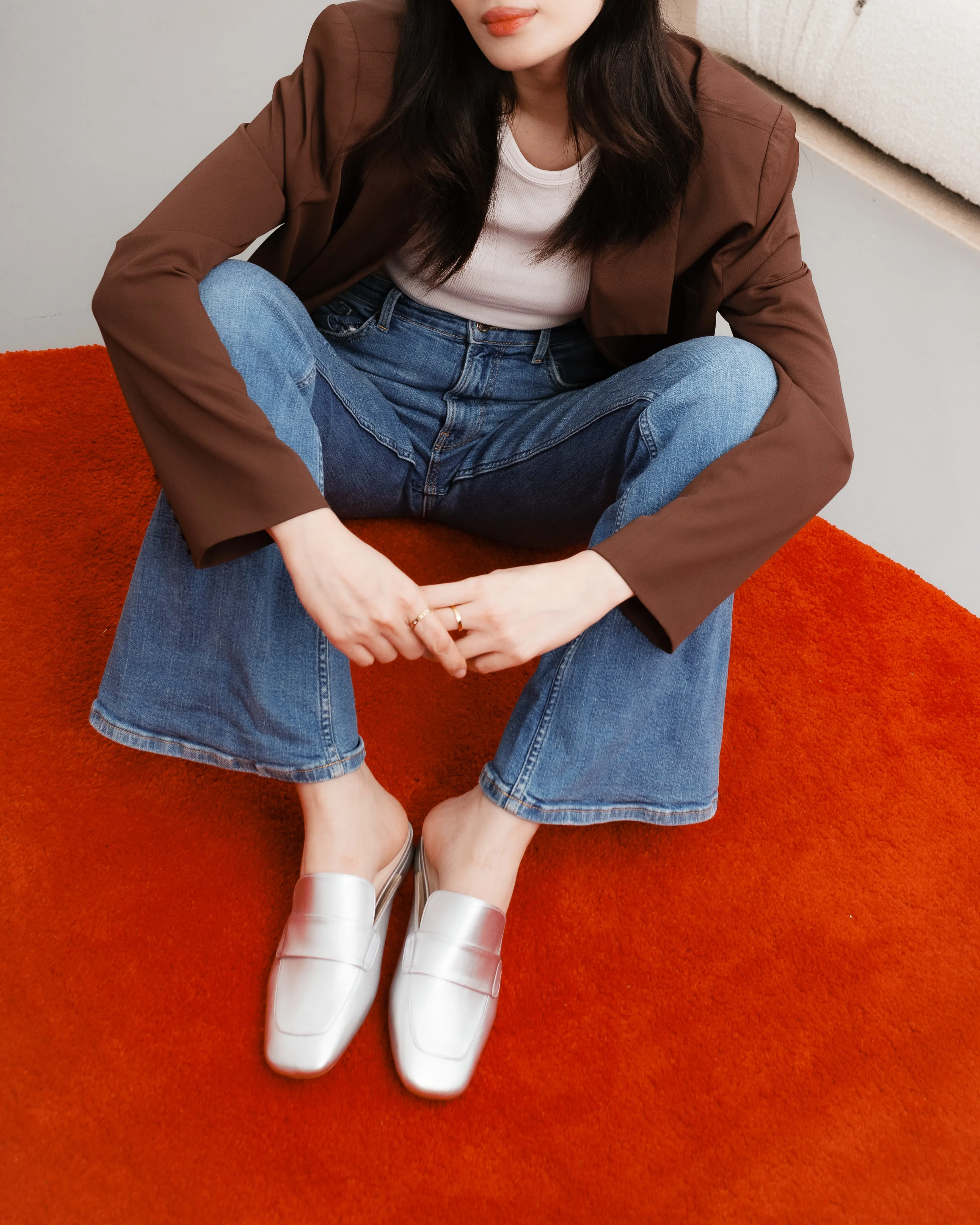 Clara Square Toe Flat Mules (Silver)