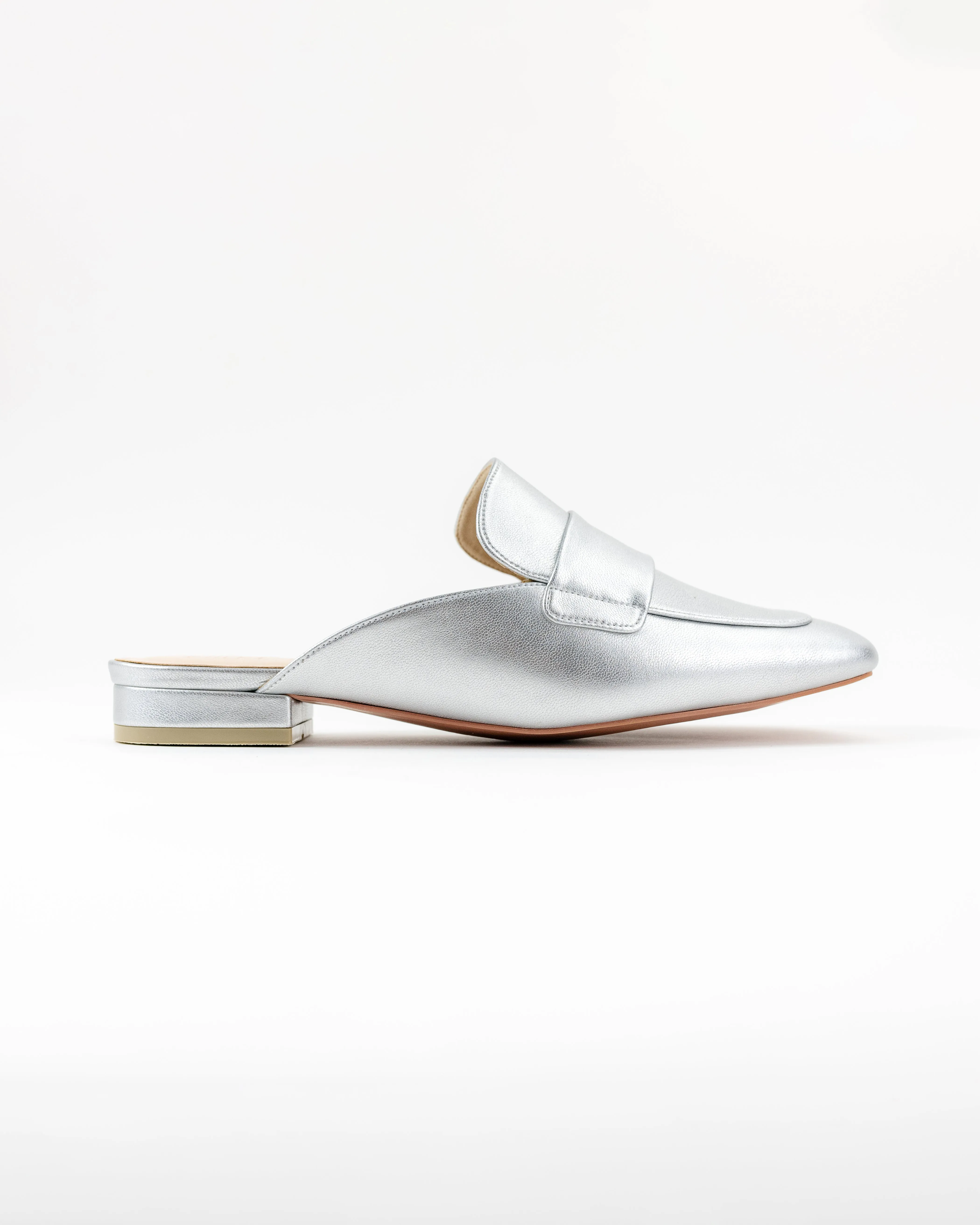 Clara Square Toe Flat Mules (Silver)