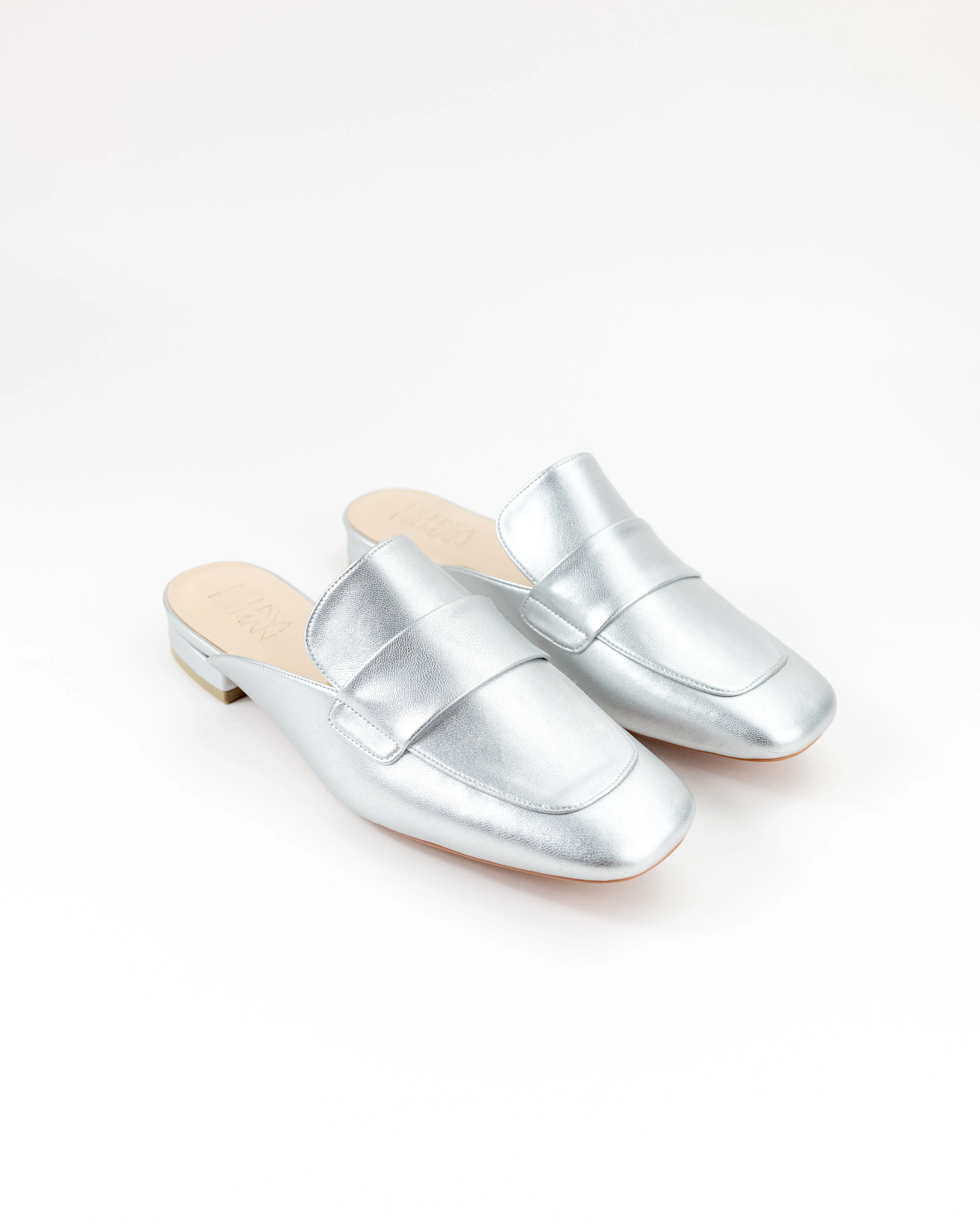 Clara Square Toe Flat Mules (Silver)