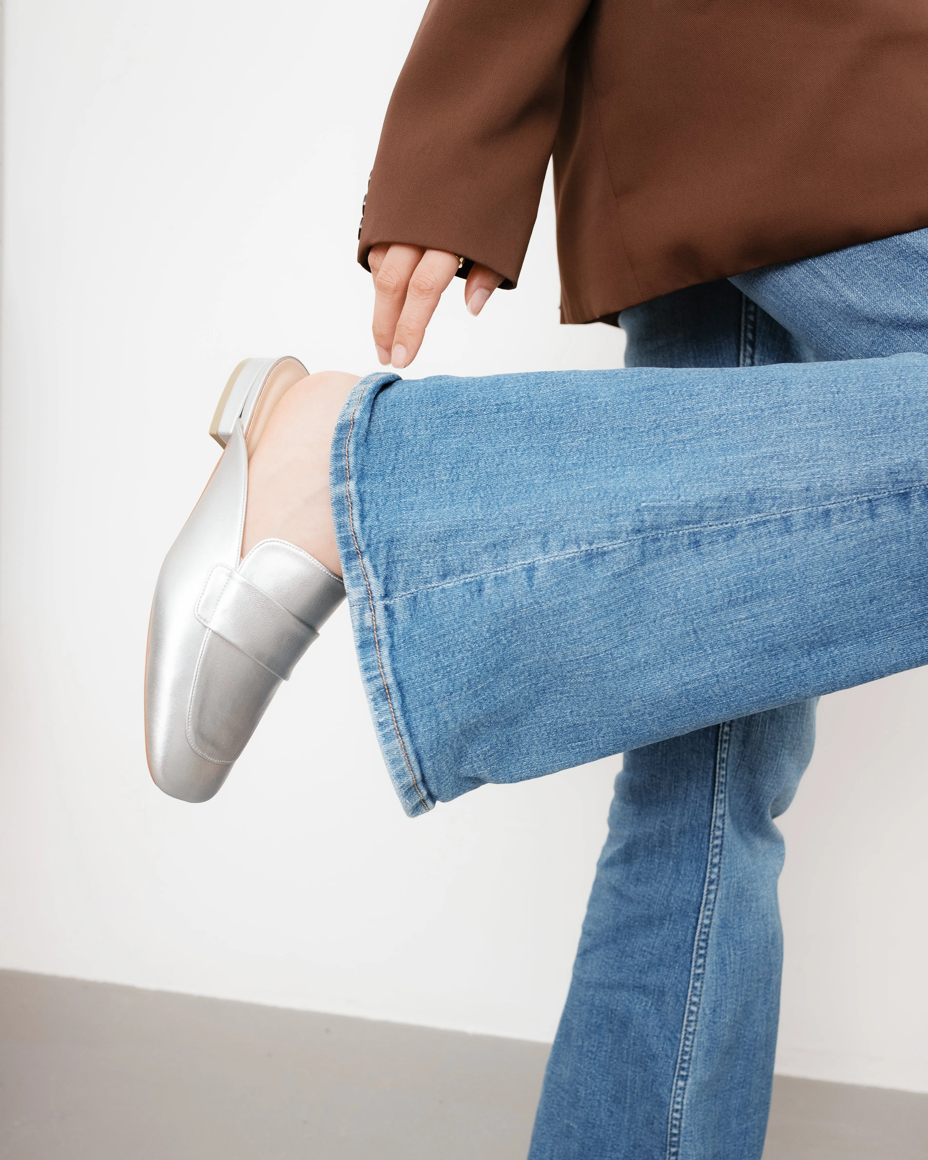 Clara Square Toe Flat Mules (Silver)