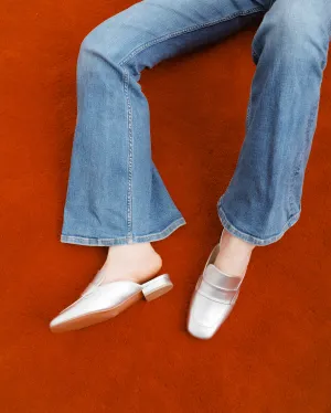 Clara Square Toe Flat Mules (Silver)