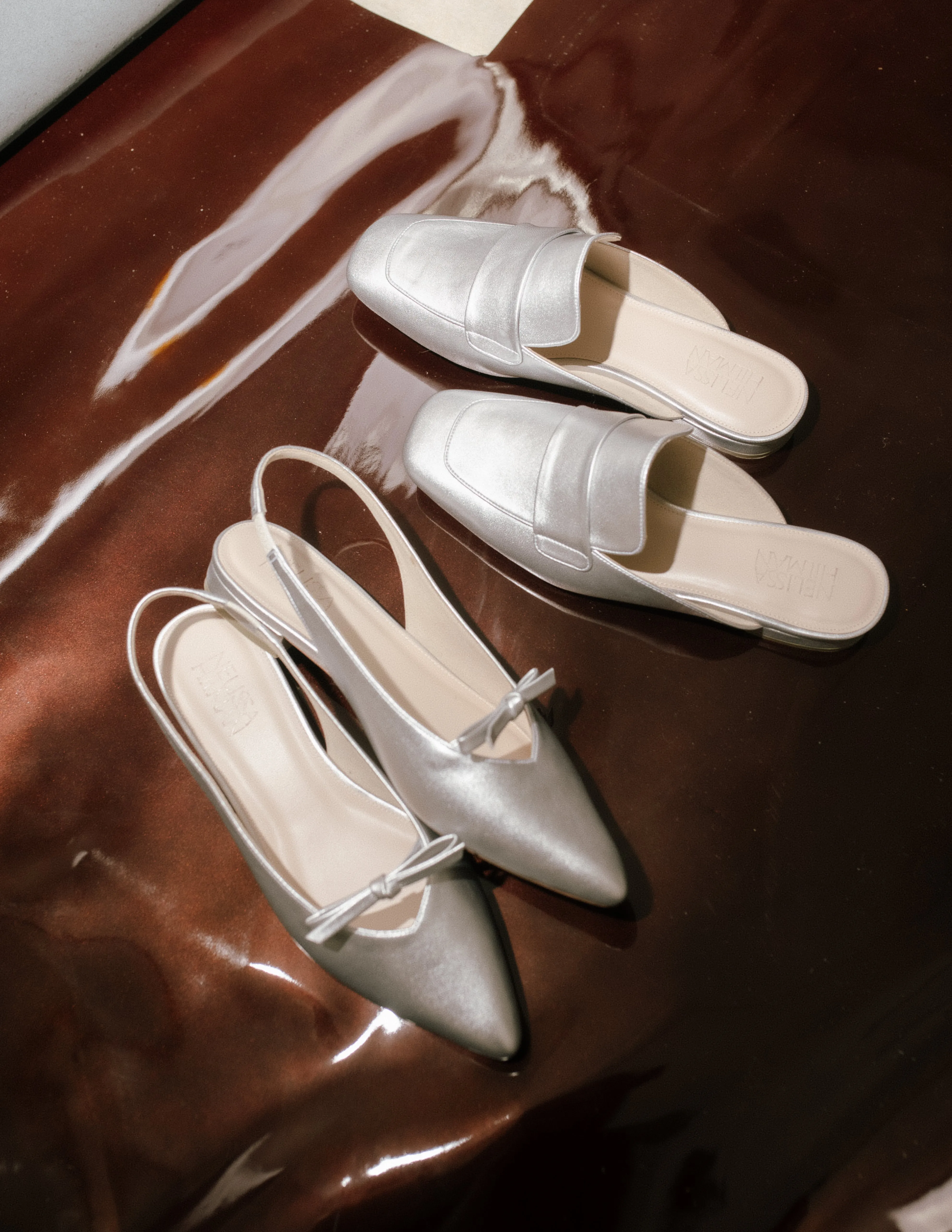 Clara Square Toe Flat Mules (Silver)