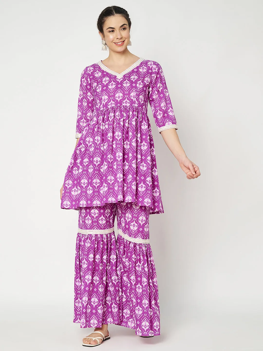 Cotton Printed Embellished Peplum Kurti