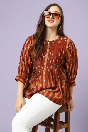 Curvy Lane Women Plus Size Floral Print Pleated Top