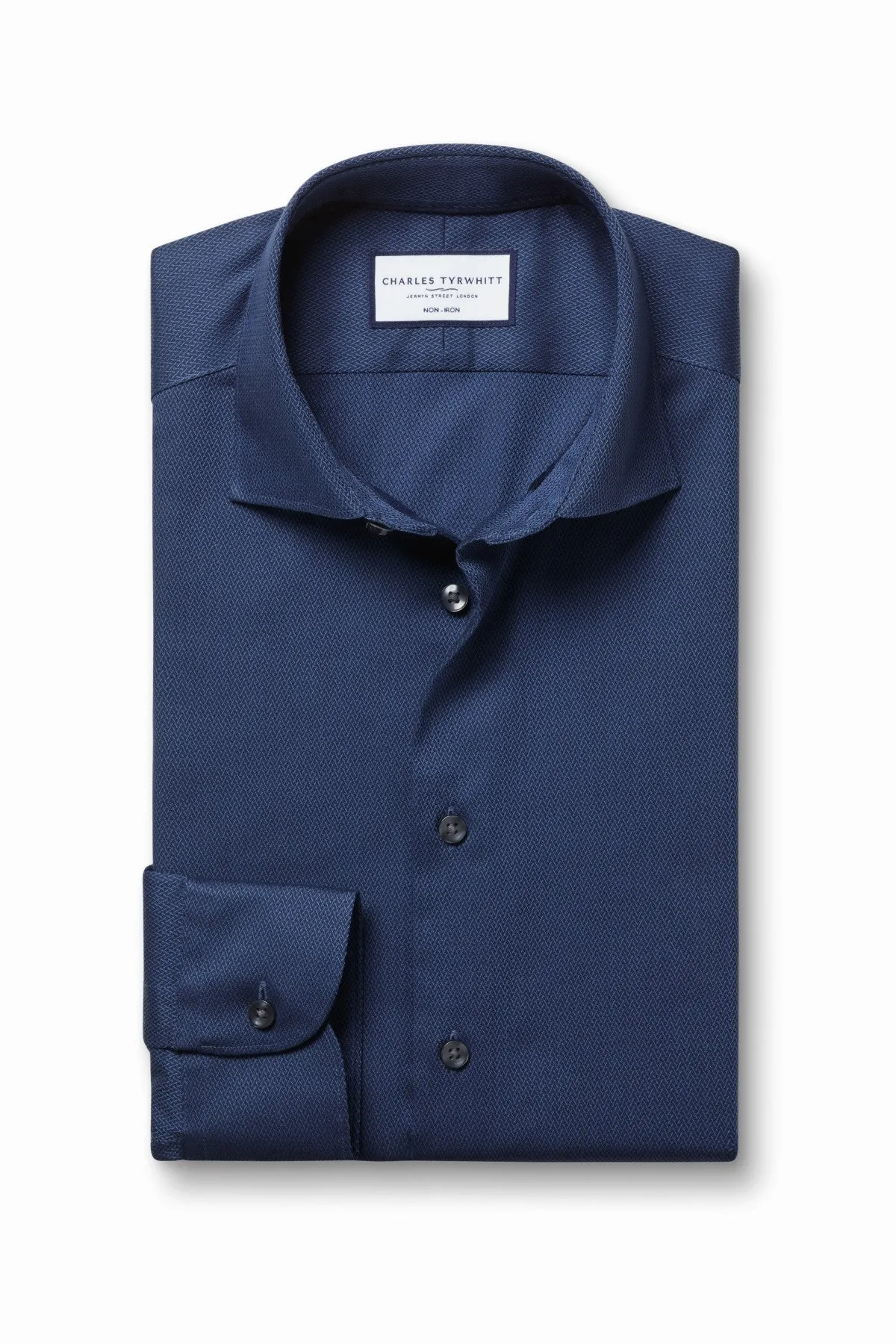 Denim Blue Non-Iron Stretch Texture Slim Fit Shirt