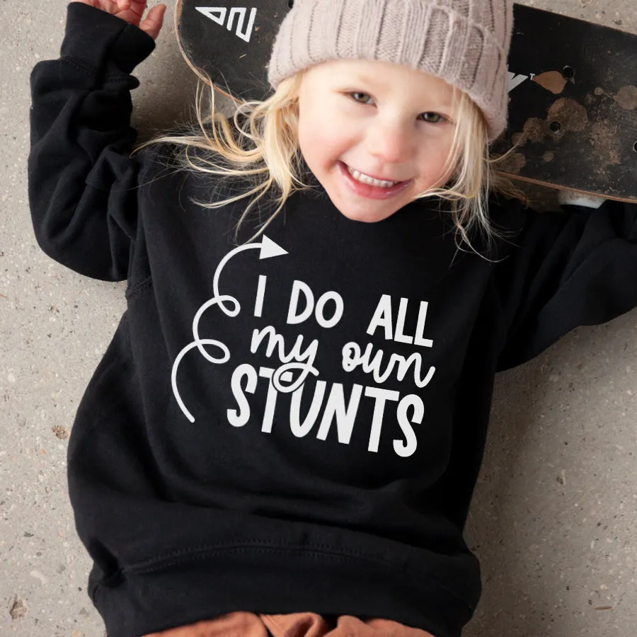 Do My Own Stunts Kids Black Sweatshirt