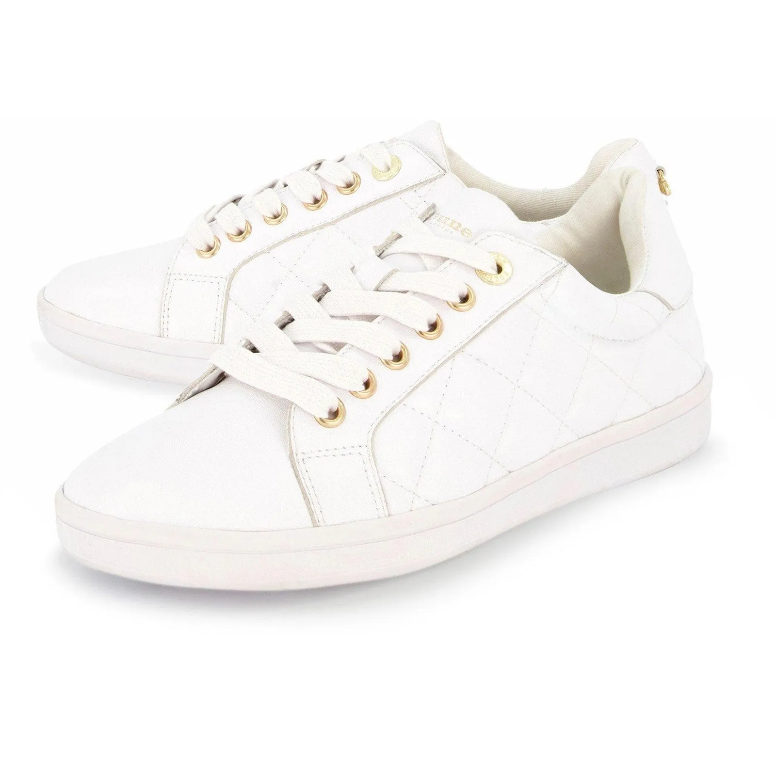 Dune Excited Ladies White Leather Lace Up Trainers