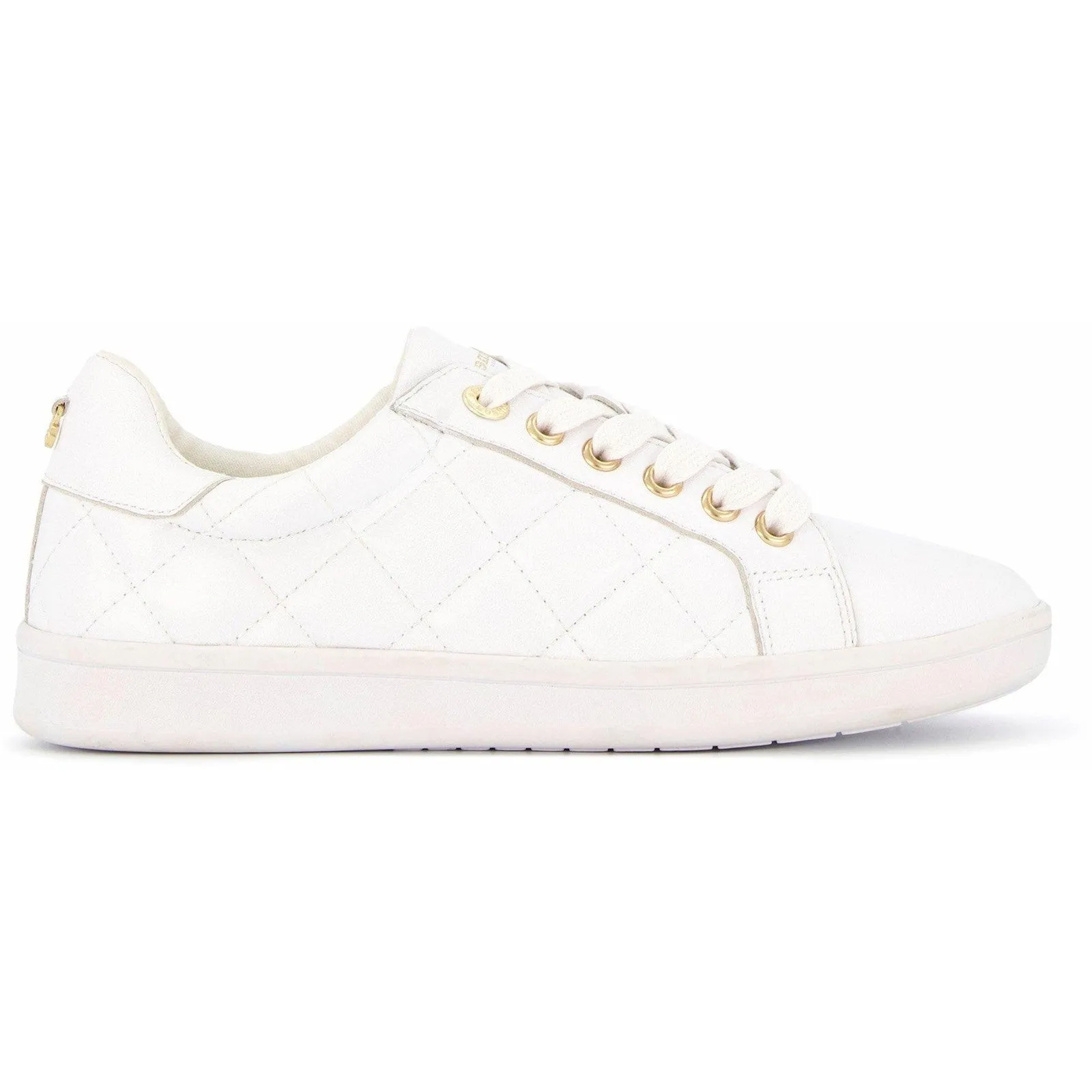 Dune Excited Ladies White Leather Lace Up Trainers