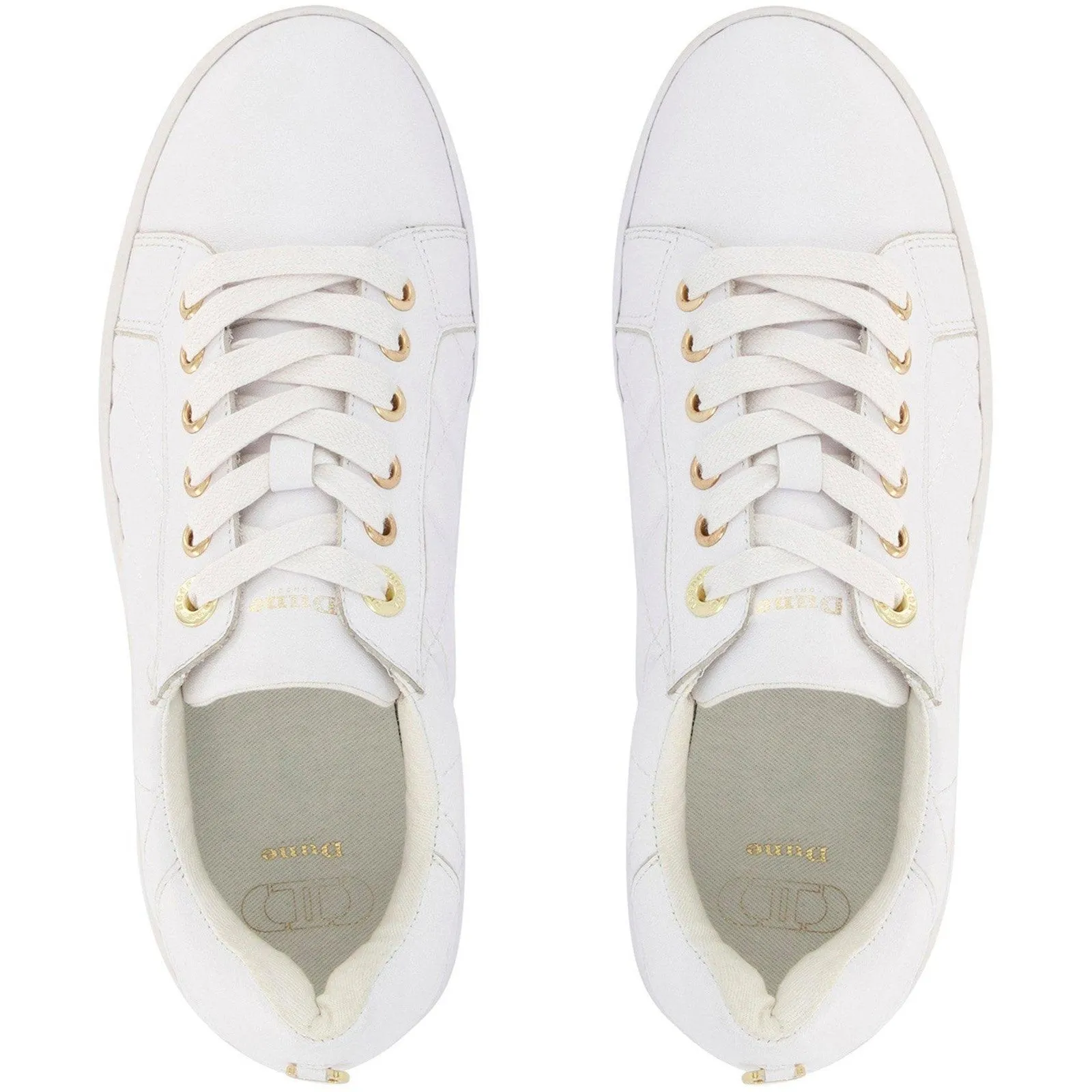 Dune Excited Ladies White Leather Lace Up Trainers