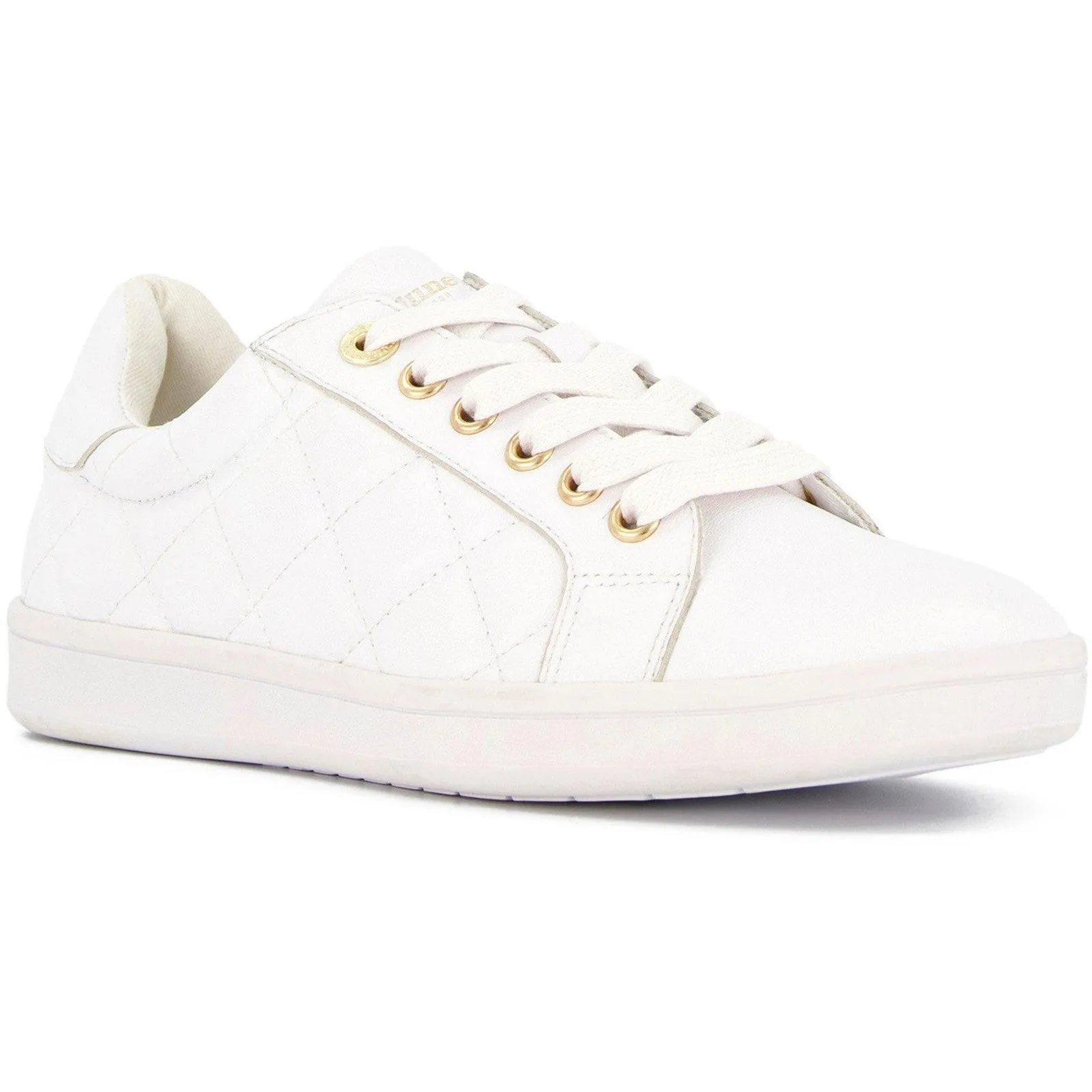 Dune Excited Ladies White Leather Lace Up Trainers