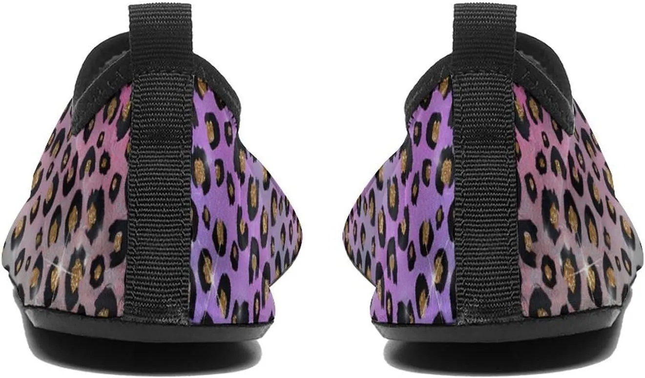 Elegant Pink Blue Gold Glitter Black Leopard Print Men Women Water Shoes Quick-Dry Aqua Socks Barefoot Slip-on for Beach Swim Sport Surf Yoga Exercise