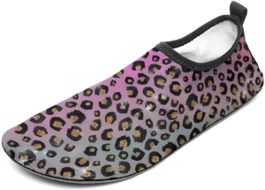 Elegant Pink Blue Gold Glitter Black Leopard Print Men Women Water Shoes Quick-Dry Aqua Socks Barefoot Slip-on for Beach Swim Sport Surf Yoga Exercise