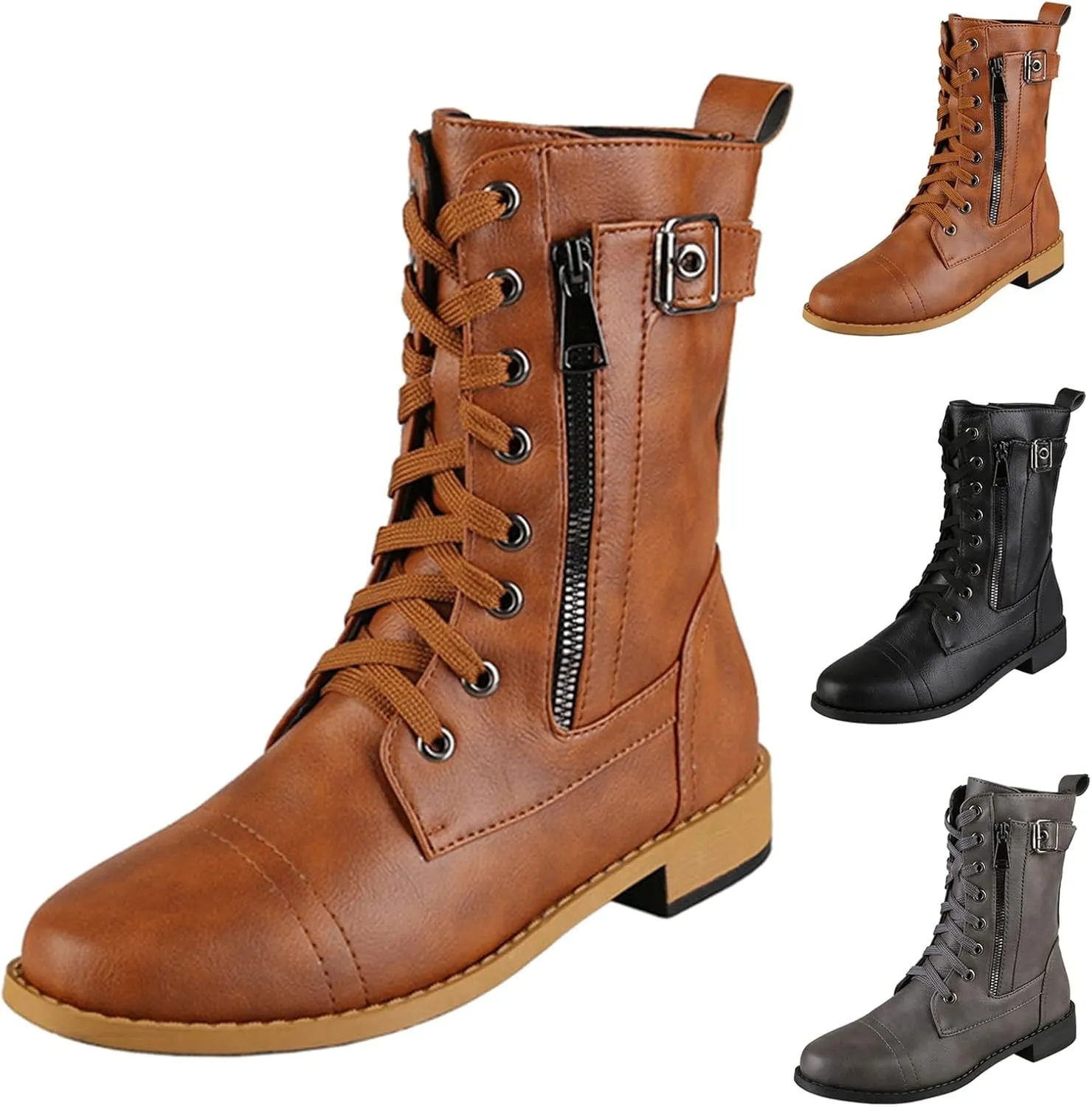 Fall Boots for Women 2024 Ankle Brown Booties Women Ladies Booties Ankle Boots Hiking Shoes Women Soft Sole Fashion Lace-up Round Toe Comfortable Low Heel