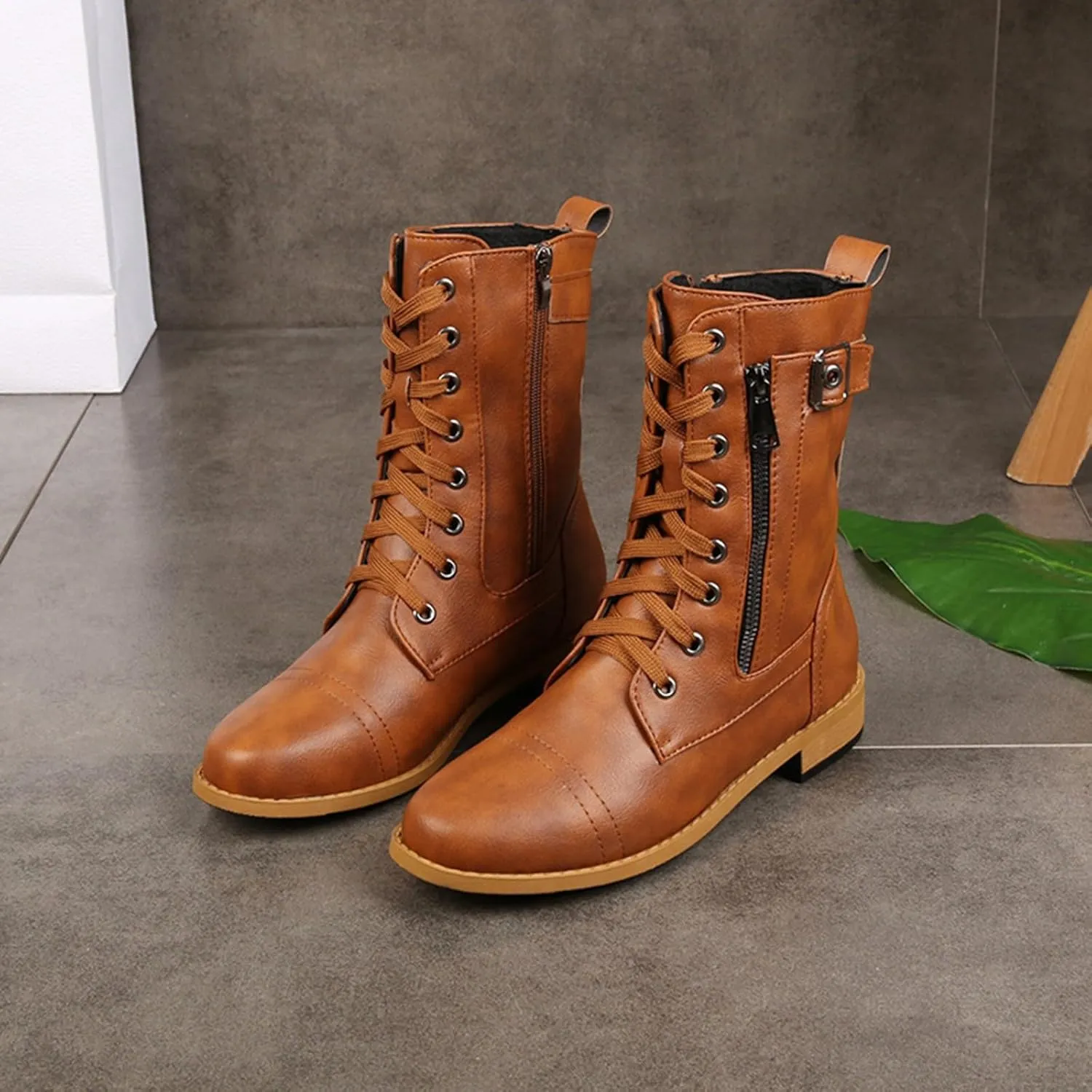 Fall Boots for Women 2024 Ankle Brown Booties Women Ladies Booties Ankle Boots Hiking Shoes Women Soft Sole Fashion Lace-up Round Toe Comfortable Low Heel