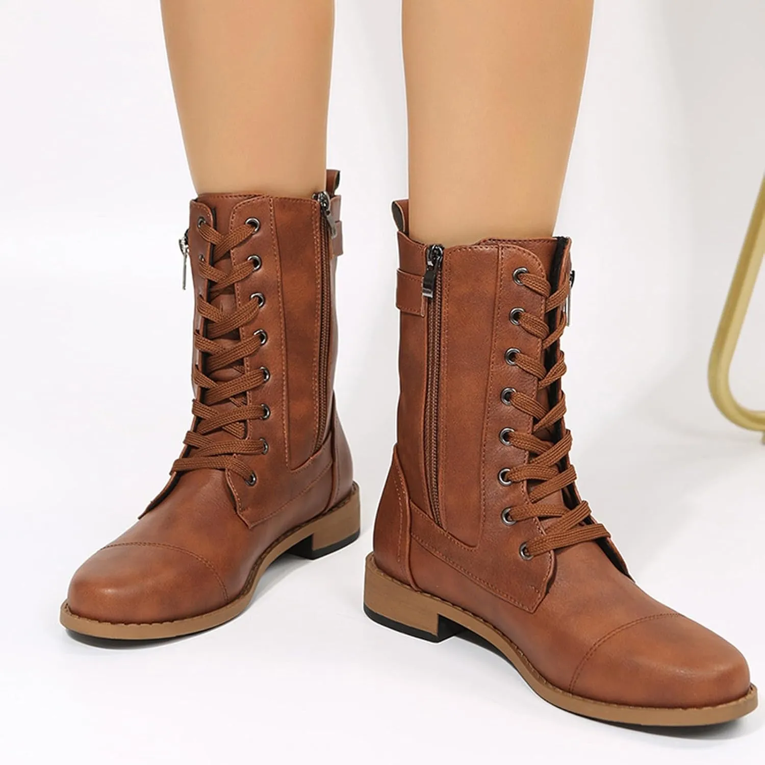 Fall Boots for Women 2024 Ankle Brown Booties Women Ladies Booties Ankle Boots Hiking Shoes Women Soft Sole Fashion Lace-up Round Toe Comfortable Low Heel